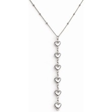 TRY Gümüş Renk Ezme Zincir Sıralı Kalp  Ye Model Yeni Sezon Çelik Kolye - 3837