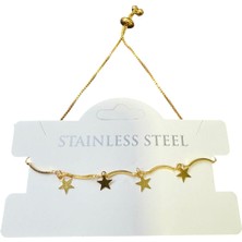 TRY Altın Renk Birbirine Ekli Yıldız Asansör Çelik Bileklik - 3596