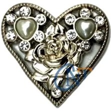 Epilons Taşlı Kalp Broş, Kutu, Sandık Süsü - Nikel, 1 Adet