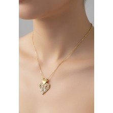 TRY Altın Renk Sallantılı Kalp Baget Model Top Zincir Çelik Kolye- 3711