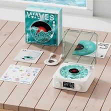 Epilons Waves Nostalji Plak Görünümlü Bluetooth Hoparlör 3D Ses Dalgası Retro Müzik Plak Mavi