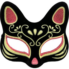 Epilons Siyah Süet Kırmızı Sarı Simli Kedi Maskesi