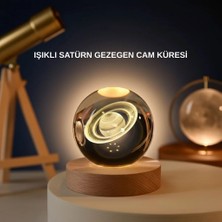 Epilons Satürn Gezegenli Kristal Küre LED Lamba Usb’li Ahşap Standlı