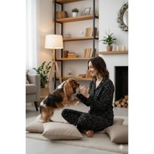 Eliz Homewear Süet Yılbaşı Temalı Siyah-Beyaz Kadın Pijama Takımı
