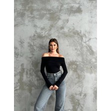 Eloria Fashion Kadın Esnek Madonna Yaka  Bluz, Uzun Kollu