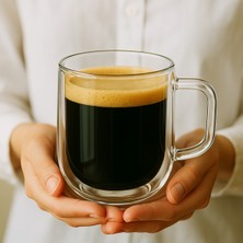 Reoona Çift Camlı Çift Çidarlı Bardak 300 ml Ev Ofis Fincant Çift Katlı Isı Yalıtımlı Kulplu Kupa