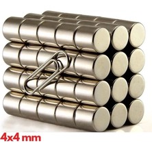 Epilons 20 Adet 4x4 mm Yuvarlak Neodyum Mıknatıs N35 Güçlü Magnet Nikel Kaplama