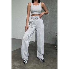 Epilons Şık ve Rahat Yüksek Bel Bol Paça Gri Eşofman Altı