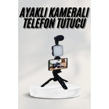 Epilons Telefon Tutucu LED Işıklı Kumandalı Mikrofon Telefon Vlog Video Kayıt