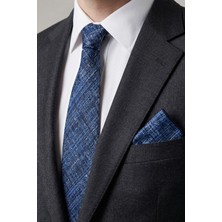 Milleniva Retro Desen Mavi Lacivert Kravat & Mendil