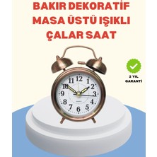 Epilons Metal Bronz Nostaljik Masa Saati Alarmlı Büyük Boy Sessiz Mekanizmalı