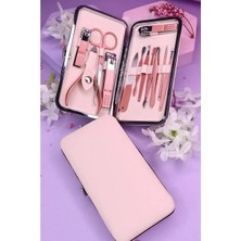 Epilons Profesyonel Çantalı Tırnak Bakım Manikür Seti Pembe Renk 12 Parça