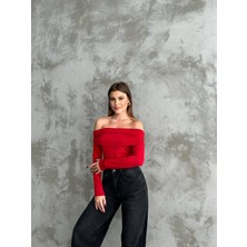 Eloria Fashion Kadın Esnek Madonna Yaka  Bluz, Uzun Kollu