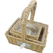 Epilons Kare Doğal Hasır Sepet Seti - 3'lü