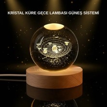 Epilons Led Işıklı Kristal Küre Ahşap Standlı Dekoratif Gezegen Model