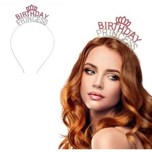 Epilons Kristal Taşlı Birthday Princess Yazılı Parti Tacı Pembe Renk