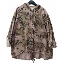 Park Moda Kadın Kapüşonlu Düğmeli Oversize Gömlek Ceket – Leopar Desenli