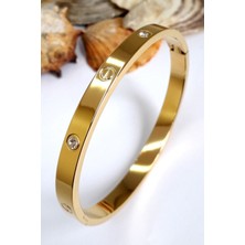 TRY Alaşım Kartier Kelepçe Taşlı Bileklik Gold
