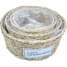 Epilons Yuvarlak Doğal Hasır Saksı Seti - 3'lü