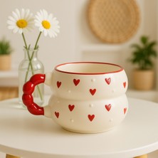 UltraMint El Işlemeli Kalp Desenli Seramik Kupa, Katmerli Boncuk Kulp