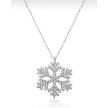 TRY Gümüş Renk Kadın Kartanesi Kolye Zirkon Beyaz Taşlı Kar Tanesi Kolye 813