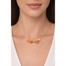 TRY Altın Renk Turuncu Mineli Balık Pandora Model Zirkon Kolye  - 2994