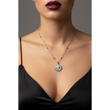 TRY Gümüş Renk Yuvarlak Mekik Taşlı Model Top Zincir Çelik Kolye- 3766