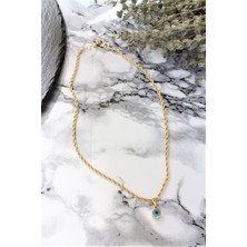 TRY Gold Kaplama Hasır Zincir Mineli Nazar Gözü Kolye