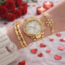 UltraMint Gold Renk Metal Kordon Kadın Kol Saati ve Bileklik Seti, Şıklık ve Tarzınız Için