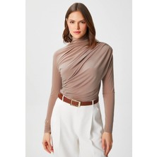 Eloria Fashion Kadın Büzgülü Likralı Bluz,uzun Kollu Tişört