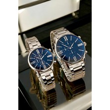 UltraMint Infinity Gümüş ve Lacivert Çift Kol Saati, Şık ve Zarif Tasarım