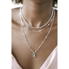 TRY Kadın Katlı Zincir Kolye Pullu Gümüş Renk