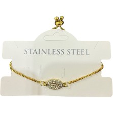 TRY Altın Renk Mekik Model Beyaz Taş Asansör Çelik Bileklik - 3583