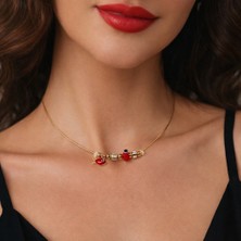 TRY Altın Renk Kırmızı Mineli Balık Pandora Model Zirkon Kolye  - 2986