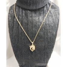 Mumicemum Kadın Yunus Figürlü Taşlı Çelik Kolye Altın Kaplamalı