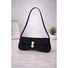 Generic Kadın Omuz Çantası Baget Model Süet Görünümlü Kapaklı Metal Tokalı Minimal Şık Tasarım Günlük Çanta