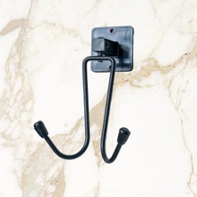 Eco Lounge Siyah Yapışkanlı Duvar Askısı – Delme Gerektirmez Paslanmaz Metal Çift Kancalı Bornoz ve Havlu Askılığı