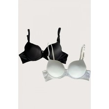 Narnuga Beyaz-Siyah 2'li Mikro Kumaş Içi Boş Balenli Günlük Desteksiz Sütyen