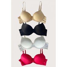 MiraLive Siyah-Beyaz-Kırmızı-Ten 4'lü Dolgulu Push Up Micro Balenli Günlük Tek Destekli Sütyen