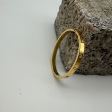 Mare Accessories Taş Detaylı Kalın Gold Çelik Kelepçe Bileklik