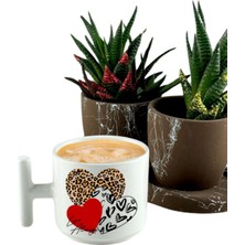 UltraMint Leopar Kalp Tasarımlı 185ML T Kulplu Kupa, Yılbaşı ve Sevgililer Günü Hediyesi