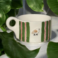 UltraMint El Yapımı Seramik Çay Kahve Kupası, Talih Kuşu ve Serçe Tasarımı