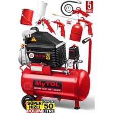 Normadia Hava Kompresörü 2hp 50LT Set, Boya, Lastik, Temizleme, 5 Parça Havalı Kit