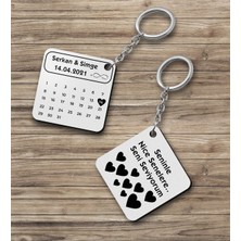 UltraMint Sevgililer Günü Çift Taraf Baskılı Kare Anahtarlık Seti 2'li