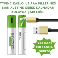 Kanonik Education Type-c İle Şarjolabilen 4 Lü Aaa 1.5v Lityum İnce Şarjlı Kalem Pil 750 Mah Uzun Ömürlü