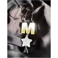 UltraMint Beyaz Üzeri Gold Simli Yıldızlı Epoksi Dikiz Ayna Süsü