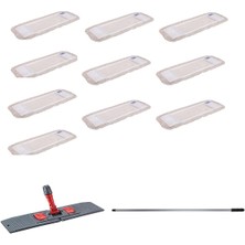 Nemli Tablet Palet Yedek Mop Takımı, 10 Adet, 50 Cm, Katlanır Aparat ve Metal Sap