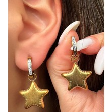 Linda Shop Altın Renk Yıldız Figürlü Taş Detaylı Çelik Küpe (Çift)