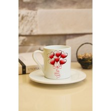 UltraMint Sevgililer Günü Için Kalp Baskılı Türk Kahvesi Fincanı