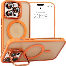 Avda iPhone Kamera Korumalı, Magsafe & Kablosuz Şarj Mat Şeffaf Standlı Kılıf (Lens Hediyeli)